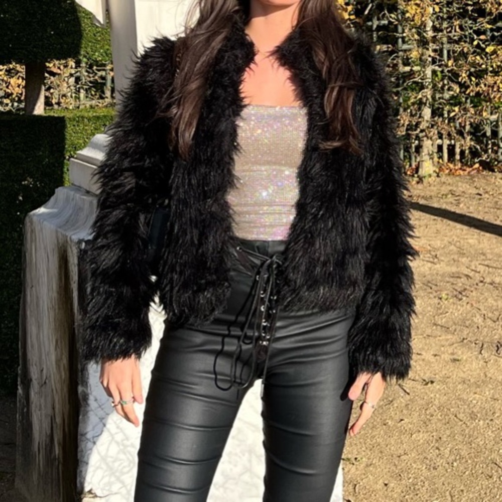 Fashion Nova Black fur coat size small